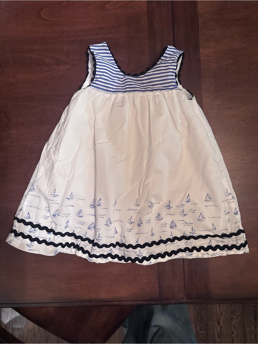 White & Blue Nautical-Print Girls' Summer Dress. 12 month